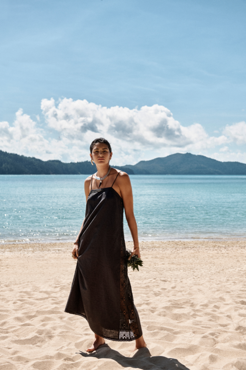 Shore Linen Panelled Bandeau Lace Maxi Dress